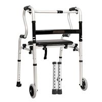 Multifunction Walker Aluminum Alloy Double Handrails Two Rounds with Seat Collapsible Adjustable Height Elderly Man Walker Disabled Walking Rehabilitation Machine -by TIANTA
