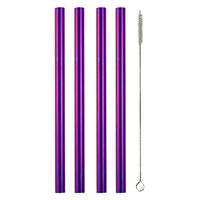 Vcenty Tube 4Pcs Colourful Long Stainless Steel Metal Drinking Straws, Reusable Stainless Steel Straws with Travel Case,Cleaning Brush,Eco Friendly