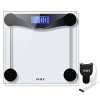 INTEY Weight Scale Digital Scale Convert kg to lbs Bathroom Scales Tempered Glass 400 lbs Bonus Body Tape Measure