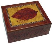 30 Cigars Walnut Wood Humidor Leaf Design F4200