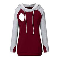 Women Maternity Nursing Tops Stripe Long Sleeve Layering Breastfeeding Hoodie Sweatshirts with Pocket (M, Wine)