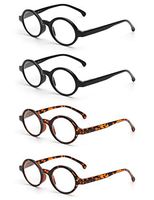 JM Set of 4 Round Reading Glasses Spring Hinge Readers Men Women Glasses for Reading +4.0 Black & Tortoise