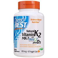 Doctor's Best Natural Vitamin K2 with MK-7, 180mcg Plus D3 1000IU, Non-GMO, Gluten Free, Vegetarian, Soy Free, 60 Veggie Caps