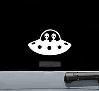 JS Artworks Alien Spaceship UFO Vinyl Decal Sticker (White)