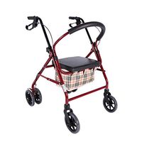 MYJZY Walkers for Seniors with Seat,Collapsible Medical Rollator Walking Aid,Portable Elderly Rolling Walker,Quality Steel Frame Height Adjustable,Red