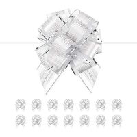 PACKQUEEN 15 Large Silver Gift Bows, 6 inches, Ribbon Pull Bows for Gift Wrapping, Gift Wrap Bows for Decorating Presents