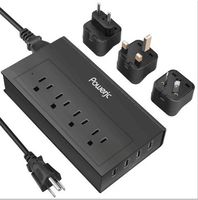 Powerjc Travel Surge Protector Power Strip Adapter USB Converter with Smart USB Charging Black