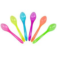 Curved Plastic Ice Cream Spoons - Transparent Mixed 6 Colors Disposable Dessert Spoons - 5.75 Inch Birthday Party Spoons - Frozen Dessert Supplies - Fast Shipping! 100 Count