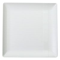 Exquisite Disposable-White-Plastic-Plates-Square Linear (40 Pack) Wedding Dinner Fancy Tableware Dishes (10.25 Inch., White) Single Size Set