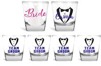 Wedding Shot Glasses - Bride and Groom Shot Glass - Groom Drinking Team Bachelor Party Wedding 2 oz (6 Pack)