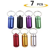 7 Pcs Pill Box Case with Keychain，Vkermury Waterproof Aluminum Pill Holders Storage Drug Container for Outdoor Camping Traveling Multi Colors