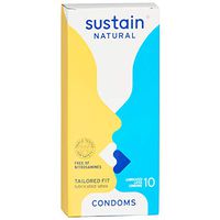Sustain Natural Latex Condoms - Tailored Fit - FDA Cleared - Nitrosamine Free - Non GMO - Fair Trade - 10 Count