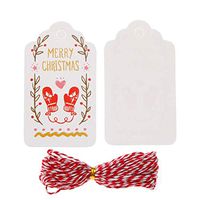 Lwestine 100 Pieces Mini Kraft Paper Tags Merry Christmas Tags with String for DIY Craft Label Luggage Party Favor Christmas Decoration Hanging Ornaments