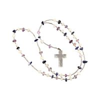 Multi Color Crystal Rosary - Clear Quartz Cross Pendant - Crystal Clear Miracles Healing - Prayer Bead Necklace - Powerful Energy - Brazilian Hand Faceted Natural Crystal