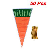 luakesa Easter Carrot Bags Cone Cello Cellophane Treat Bags for Candies Cookies with Gold Twist Ties (50 Pieces)