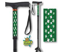 Folding Walking Cane Gel Soft Handle Footed Quad Cane Tip Adjustable White Shamrocks Irish BFunkyMobility