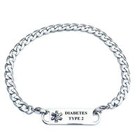 Pre-Engraved Curb Link"Diabetes Type 2" Medical ID Bracelets for Women.