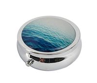 Glasscase Blue sea with Waves and Clear Blue Sky Custom Glass Silver Stainless Steel Pill Case Medicine Vitamin Organizer Holder Case