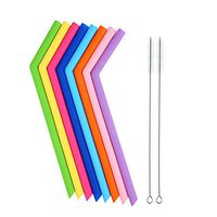8PK Reusable Silicone Straws Long Flexible with 2 Cleaning Brushes - 10 Pc
