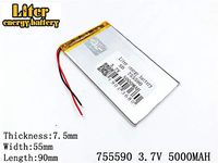 3.7V 5000mAh 755590 Lithium Polymer Ion Rechargeable Battery Lithium Polymer Li-Po Battery for MP4 GPS MP3 Bluetooth Stereo DIY Gift