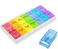 Weekly Pill Box 7 Day with Easy Push Button, Large Daily Pill Organizer Am Pm 2 Times a Day to Hold Vitamin, Fish Oil, Supplements and Medicine, (Rainbow)