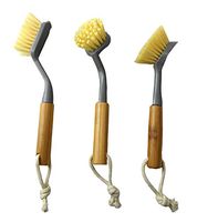 3 Pack Bamboo Handle Cleaning Brush - Dish and Bottle Brush, for Kitchen, Bathroom, Home