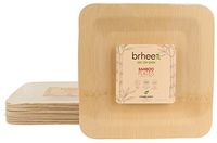 brheez Bamboo Veneer Disposable Eco-Friendly Square Plates - Elegant, Compostable and Biodegradable - Made from 100% Natural Bamboo (25, 9" inch)