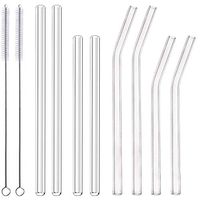 ALINK 8-Pack Clear Glass Smoothie Straws, 10mm Wide 10" + 9" Long Reusable Drinking Straws for Milkshakes, Juice, Water, Milk with 2 Cleaning Brush