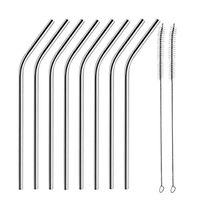Wenjuan Stainless Steel Metal Drinking Straw/Reusable Straws Cocktail Spoons/Cleaning Brush Kit Set Travel Outdoor Household (8 X Straw+2 X Brush)