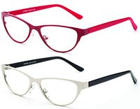 Newbee Fashion- 2 Packs Women Reading Glasses Premium Cat eye Reading Glasses for Women with Case Hard Case- Red & Silver 1.25