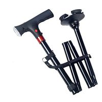 XIHAA Collapsed Multifunctional Elderly Crutches Alarm Four Foot LED Lamp Portable Outdoor Climbing Canes Aluminum Non-Slip and Adjustable Male and Female Arthritis (Black)