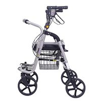120kg/264lb Folding Transport Walker with Seat, Wheels/casters, Drive Rolling Walker Tray Heavy Duty for Senior, Adjustable Backrest, Pull The Handle to Braking and Parking