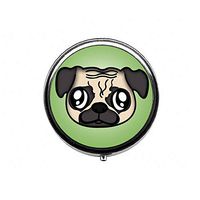 FEDDIY Pill Box for Pocket or Purse, Compact 3 Compartment Medicine Case - A Pug