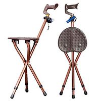 Folding Cane Seat 400 lbs Capacity 3 Legs Adjustable Height Walking Stick Tall with LED Light Unisex for Elderly Brown