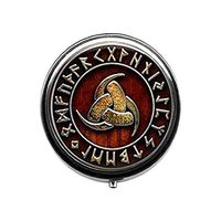 Triple Horn of Odin Viking Pill Box Jewelry, Glass Cabochon Candy Box