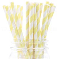 CleverDelights Biodegradable Paper Straws - Lemonade Stripe - Box of 100 - Light Yellow Straws