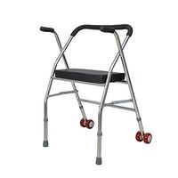 PIWYHOW Double Wheel Height Adjustable Walker, Folding Portable Aluminum Elderly Rehabilitation Standing Aid, Compact Lightweight Walking Frame, Silver
