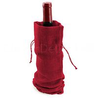 CleverDelights 5 Pk 14" Red Burlap Wine Bags with Drawstring - 100% Natural Jute Burlap - 14" x 5"