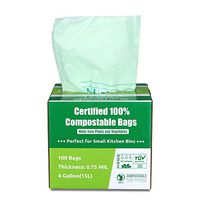 Primode 100% Compostable Bags, 4 Gallon (15L) Food Scraps Yard Waste Bags, Extra Thick 0.75 Mil. ASTM D6400 Compost Bags Small Kitchen Trash Bags, 100 Count Certified by BPI & TUV EU