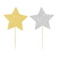 Illume Partyware Celebrate Happiness Gold & Silver Glitter Star Reversible Cupcake Topper - 12 PCE