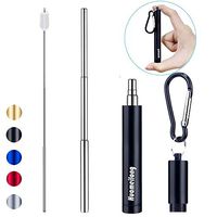 [Upgraded] Portable Collapsible Reusable Straws - Telescopic Stainless Steel Metal Travel Straw Drinking with Case, Cleaning Brush and Keychain, by Huameilong, Black