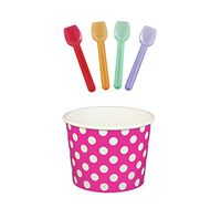 Black Cat Avenue Paper Ice Cream Cups with Spoons Combo, Polka Dot, Pink, 16 Ounce, 50 Pack