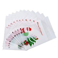 Christmas Candy Bags Cookie Bags Self Adhesive Cellophane Treat 100piece Bags with Santa Claus and Christmas Tree Patterns for Party Supplies