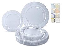 " OCCASIONS" 240 Plates Pack,(120 Guests) Vintage Wedding Party Disposable Plastic Plates Set -120 x 10.25'' Dinner + 120 x 7.5'' Salad/Dessert Plate (Portofino Clear)