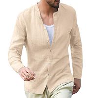 Giulot Men's Long Sleeve Button Down Cotton Linen Shirt Business Loose Fit Summer Beach T Shirts Dress Shirts Khaki