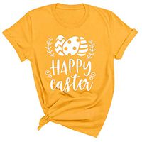 Eoeth Tops Blouse for Women Happy Easter Letter Printed Short Sleeves Pullover O-Neck Casual Shirts T-Shirt Tracksuits Tee Yellow