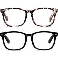 2-Pack Anti Blue Reading Glasses for Women Square Readers Magnification Eyeglasses Tortoise/Black Eyeglass Frame Nerd Glasses