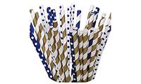 125 Navy and Gold Paper Straws - Party DIY, Mason Jars, Baby Shower, Chevron and Polka Dots