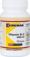 Kirkman Vitamin D-3 4000 IU - Hypoallergenic || 120 Vegetarian Capsules || Gluten Free || Casein Free || Capsules are Plant Based