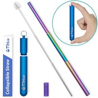 Reusable Collapsible Straw, Rainbow 9.25'' Telescopic Stainless Steel Metal Straw, Portable Drinking Straw perfect for Hot Drink, Coffe, Juice, Milkshake - Great Gifts for Mother's Day Valentine's Day